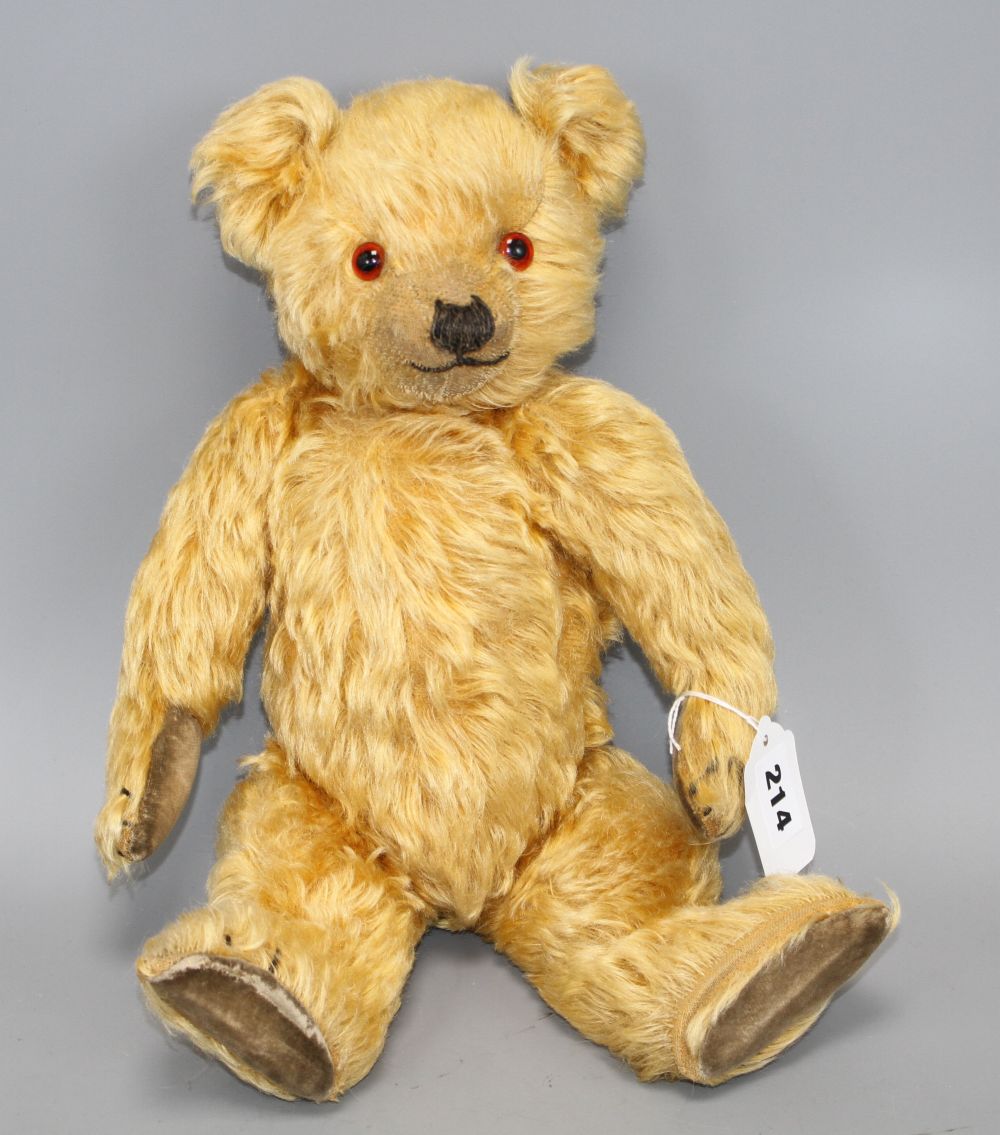 A Chiltern bear, c.1930s, 16in., velvet pads, glass eyes and thick golden mohair